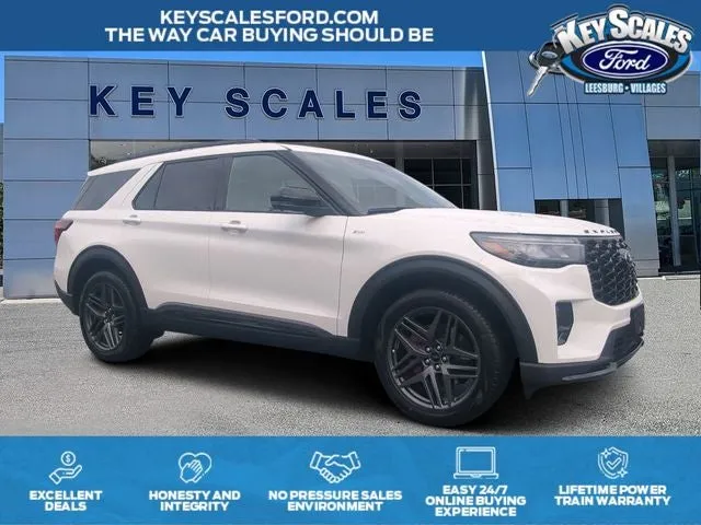 2026 Ford Explorer ST-Line in White Metallic — front three-quarter view