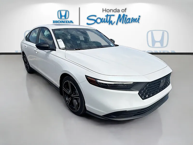 2026 Honda Accord Hybrid Sport in Platinum White Pearl — front three-quarter view