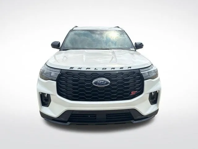 2026 Ford Explorer ST in Star White Metallic Tri-Coat — front three-quarter view