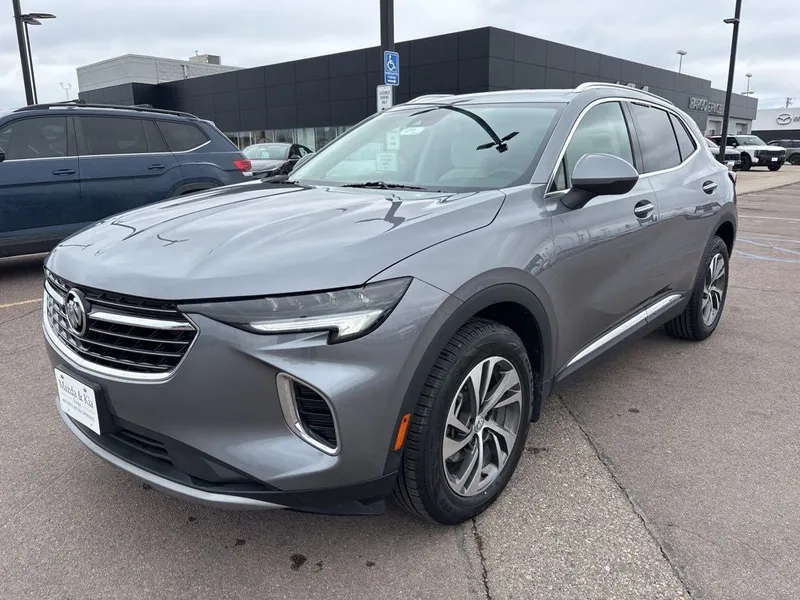 2022 Buick Envision Essence in Satin Steel Gray Metallic — front three-quarter view