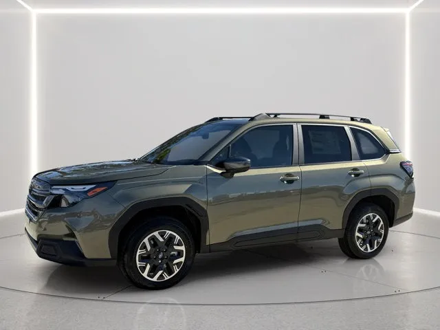 2026 Subaru Forester Premium in Autumn Green Metallic — front three-quarter view