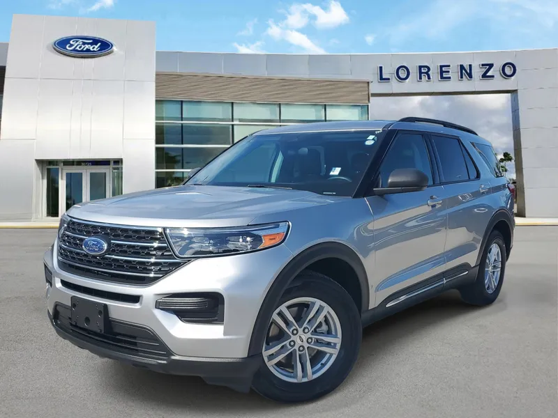 2023 Ford Explorer XLT in Iconic Silver Metallic — front three-quarter view