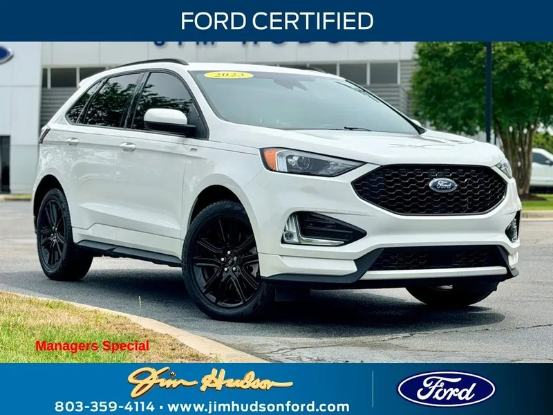 2023 Ford Edge ST Line GOLD CERTIFIED HEATED SEATS in Star White Metallic Tri-Coat — front three-quarter view