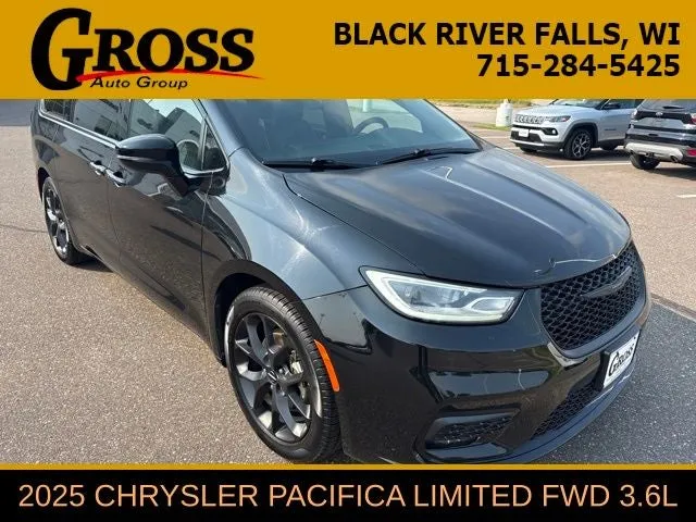 2025 Chrysler Pacifica Limited in Diamond Black Crystal Pearlcoat — front three-quarter view