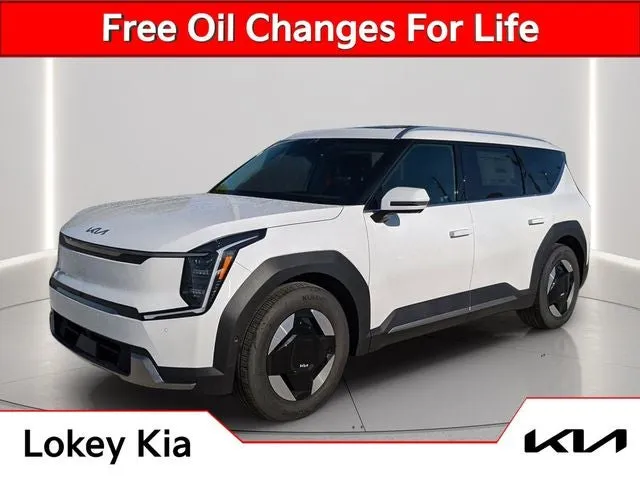 2026 Kia EV9 Wind in Glacial White Pearl — front three-quarter view