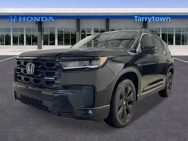 2026 Honda Pilot AWD Black Edition in Crystal Black Pearl — front three-quarter view
