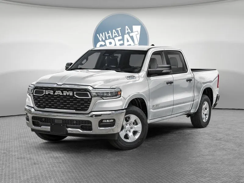 2026 RAM 1500 RAM 1500 BIG HORN CREW CAB 4X4 5'7' BOX in Bright White Clear-Coat Exterior Paint — front three-quarter view