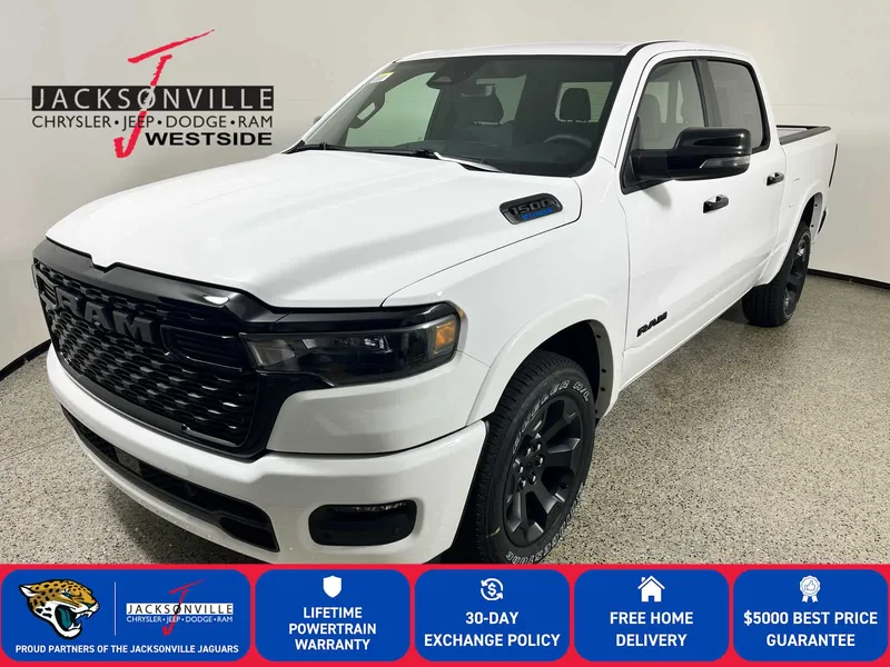2026 RAM 1500 Big Horn in Bright White Clear-Coat Exterior Paint — front three-quarter view