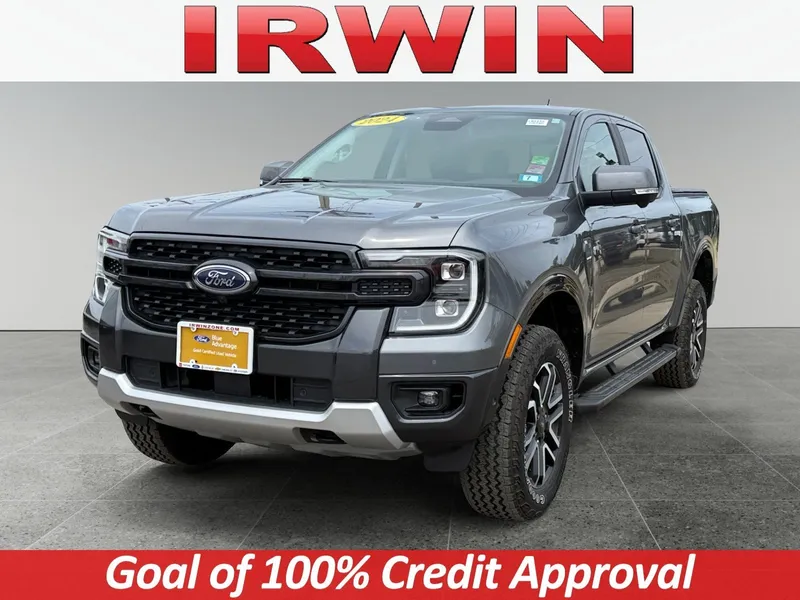 2024 Ford Ranger LARIAT in Gray — front three-quarter view