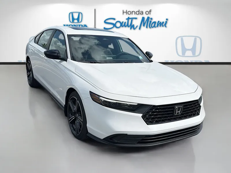 2026 Honda Accord Hybrid Sport in Platinum White Pearl — front three-quarter view