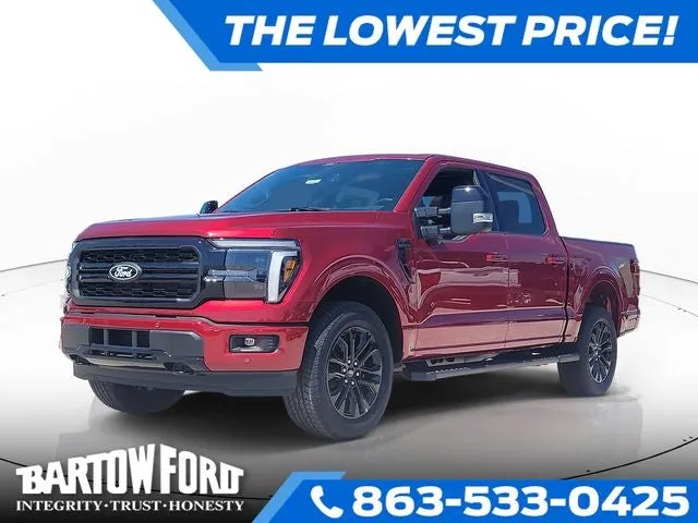 2026 Ford F-150 Lariat 4WD SUPERCREW in Ruby Red Metallic — front three-quarter view