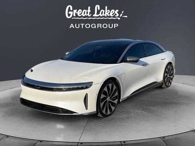2022 Lucid Air Grand Touring in Stellar White — front three-quarter view