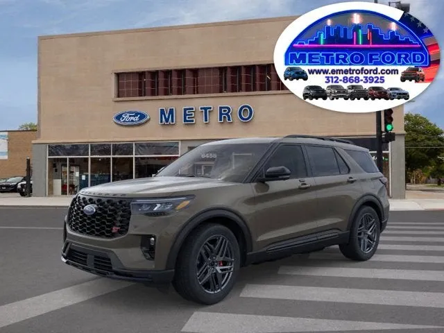 2026 Ford Explorer ST in Marsh Gray — front three-quarter view