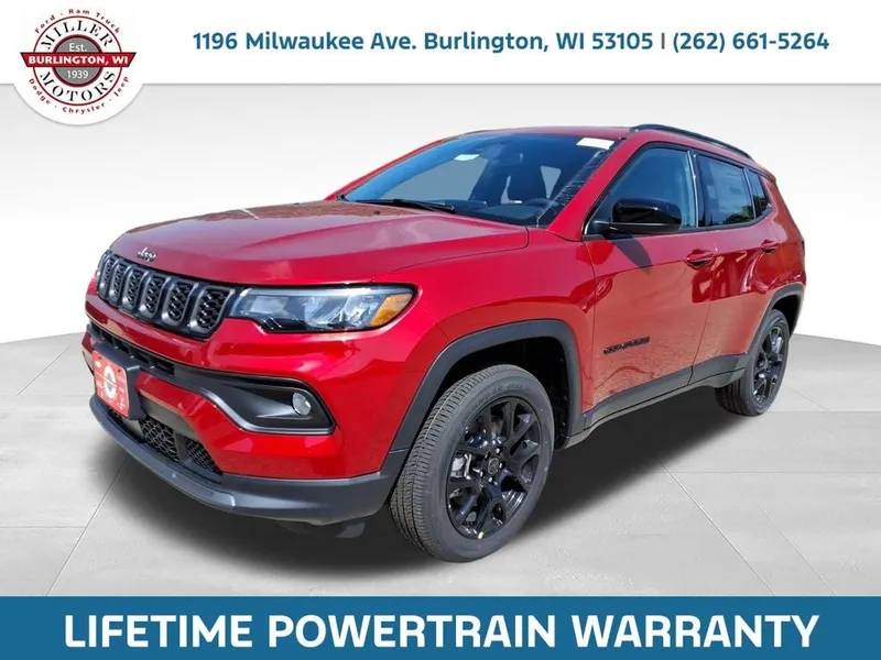 2026 Jeep Compass COMPASS LATITUDE ALTITUDE 4X4 in Red Hot Pearl-Coat Exterior Paint — front three-quarter view