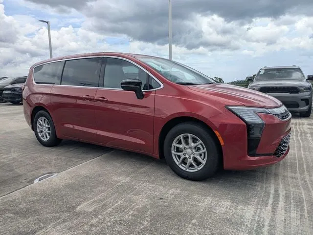2027 Chrysler Pacifica Select in Red Hot Pearl-Coat Exterior Paint — front three-quarter view