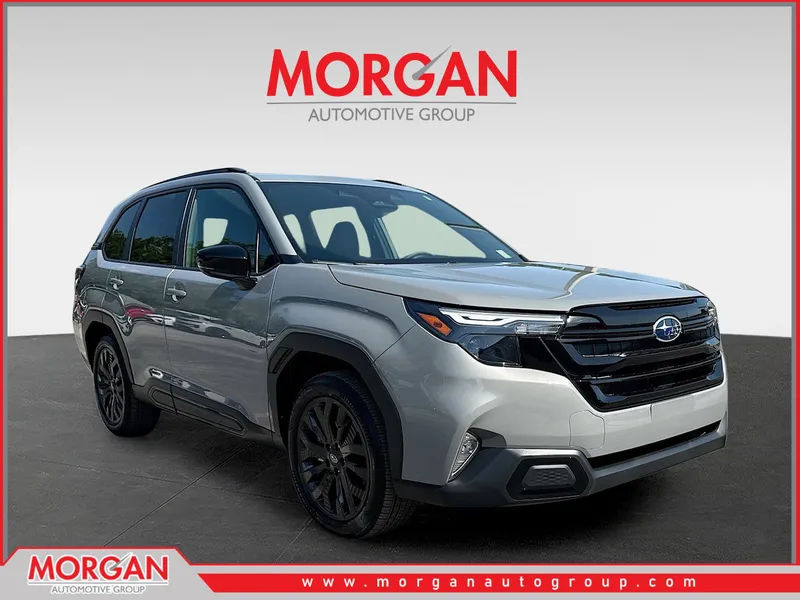 2026 Subaru Forester Sport in River Rock Pearl — front three-quarter view