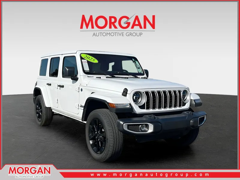 2025 Jeep Wrangler Sahara 4xe in White/off-white — front three-quarter view