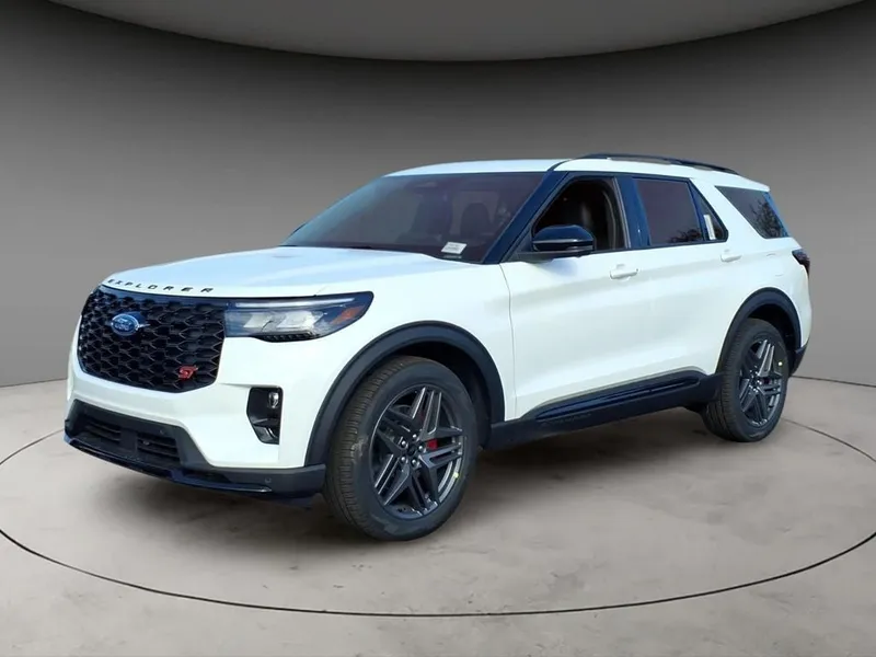 2026 Ford Explorer ST in White Metallic — front three-quarter view