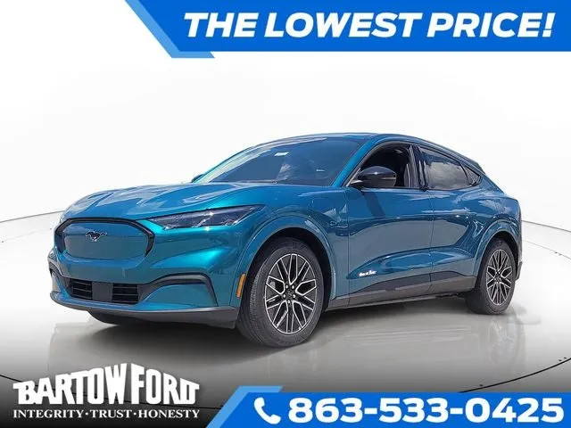 2026 Ford Mustang Mach-E Premium in Adriatic Blue Metallic — front three-quarter view
