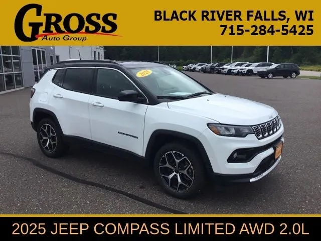 2025 Jeep Compass Limited in Bright White Clearcoat — front three-quarter view
