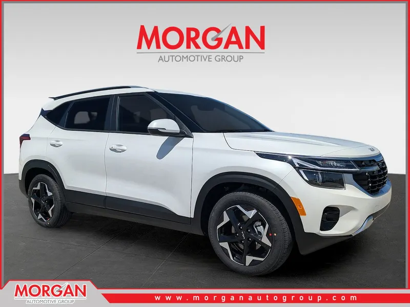 2026 Kia Seltos S in Snow White Pearl — front three-quarter view
