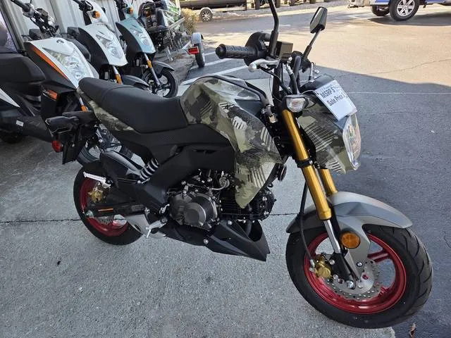 2025 Kawasaki Z125 PRO Cypher Camo Beige — front three-quarter view