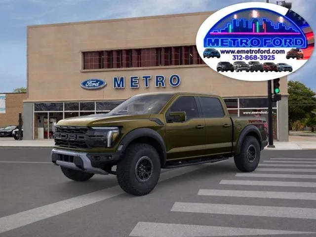 2026 Ford F-150 Raptor in Shelter Green — front three-quarter view