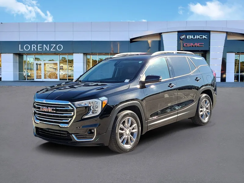 2022 GMC Terrain SLT in Ebony Twilight Metallic — front three-quarter view