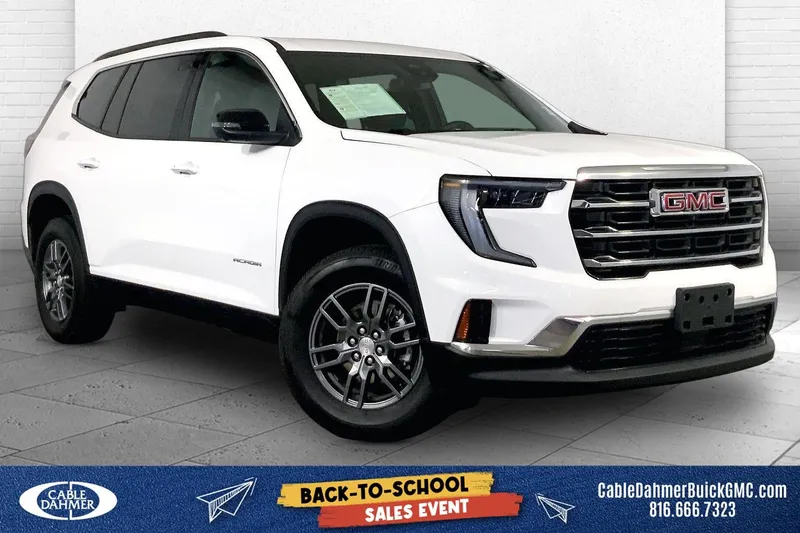 2025 GMC Acadia Elevation in Summit White — front three-quarter view
