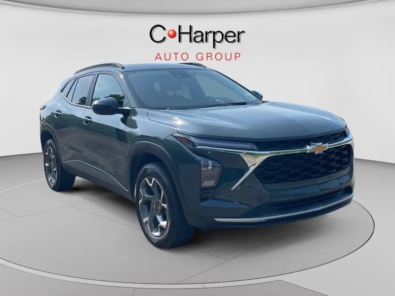 2025 Chevrolet Trax LT in Cypress Gray — front three-quarter view