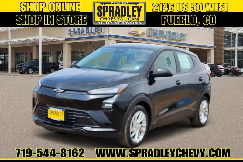 2027 Chevrolet Bolt LT in Mosaic Black Metallic — front three-quarter view
