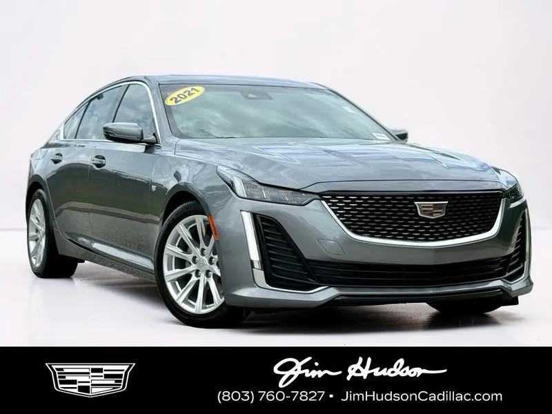 2021 Cadillac CT5 Luxury in Steel Metallic — front three-quarter view