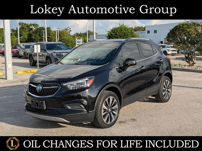 2021 Buick Encore Preferred in Ebony Twilight Metallic — front three-quarter view