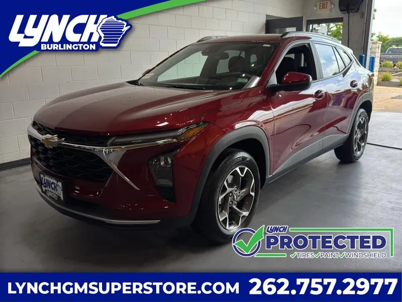 2025 Chevrolet Trax LT in Crimson Metallic — front three-quarter view