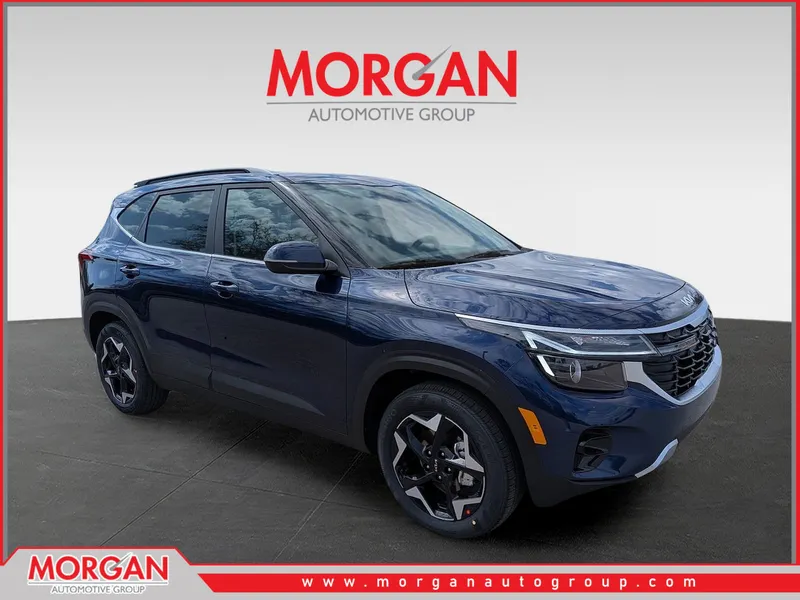2026 Kia Seltos EX in Dark Ocean Blue — front three-quarter view