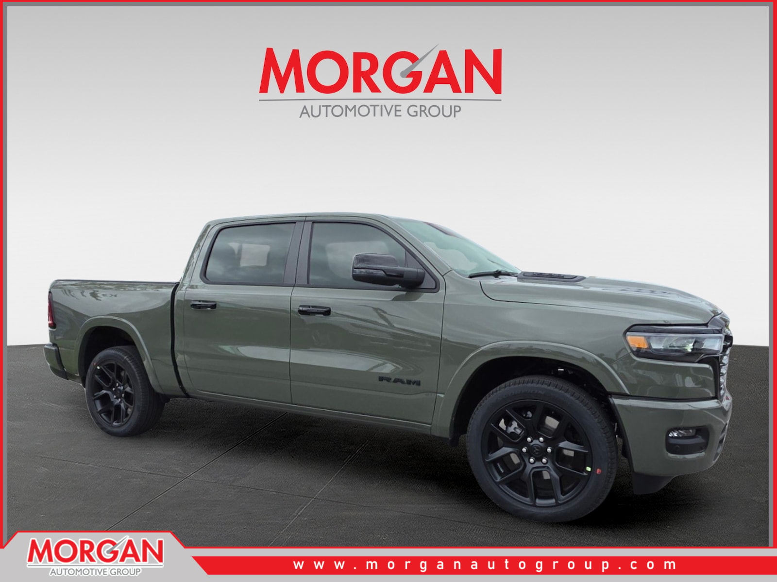 2026 Ram 1500 Laramie in Green — front three-quarter view