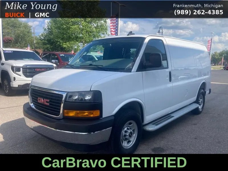 2025 GMC Savana Cargo Work Van in Summit White — front three-quarter view