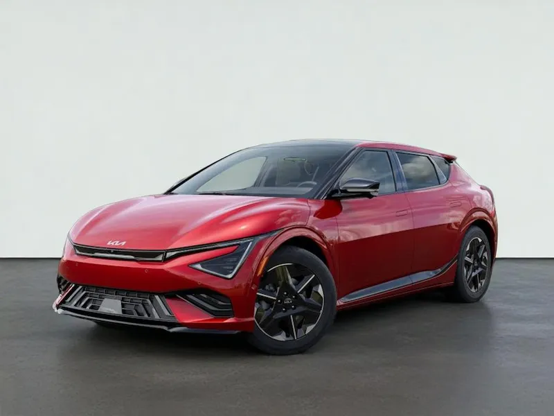 2026 Kia EV6 GT-LINE in Runway Red — front three-quarter view
