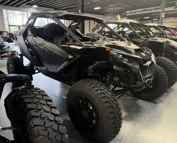 2026 Can-Am® Maverick R X RS with Smart-Shox Triple Black — front three-quarter view