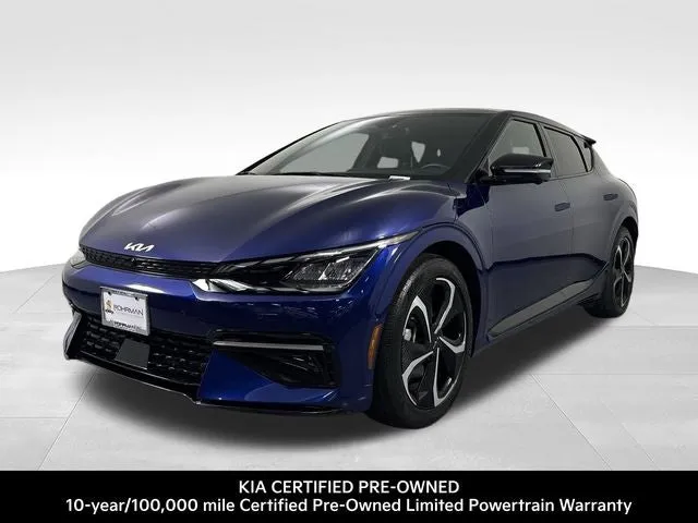 2023 Kia EV6 GT-Line in Yacht Blue — front three-quarter view
