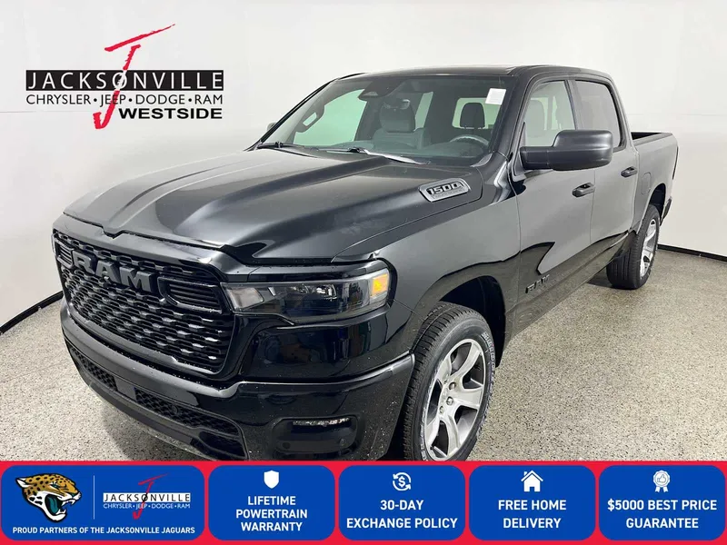 2026 RAM 1500 Express in Diamond Black Crystal Pearl-Coat Exterior Paint — front three-quarter view