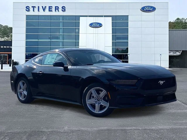 2026 Ford Mustang EcoBoost in Shadow Black — front three-quarter view