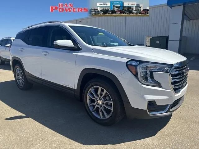 2022 GMC Terrain SLT in Summit White — front three-quarter view