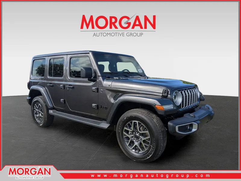 2026 Jeep Wrangler Sahara in Gray — front three-quarter view