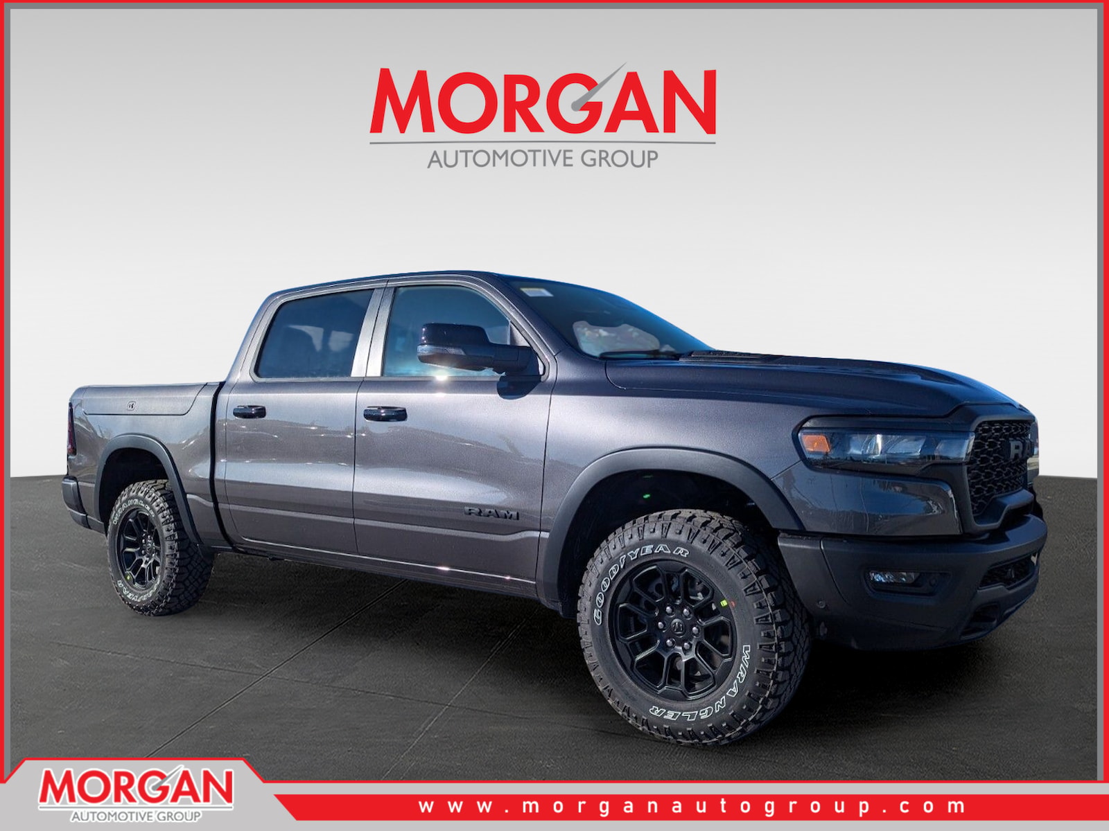 2026 Ram 1500 Rebel in Gray — front three-quarter view
