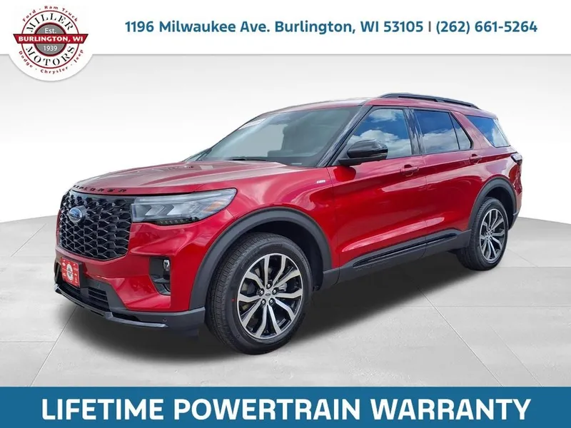 2026 Ford Explorer ST-Line in Red Metallic — front three-quarter view