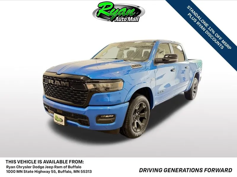 2026 RAM 1500 Big Horn/Lone Star in Hydro Blue Pearlcoat — front three-quarter view