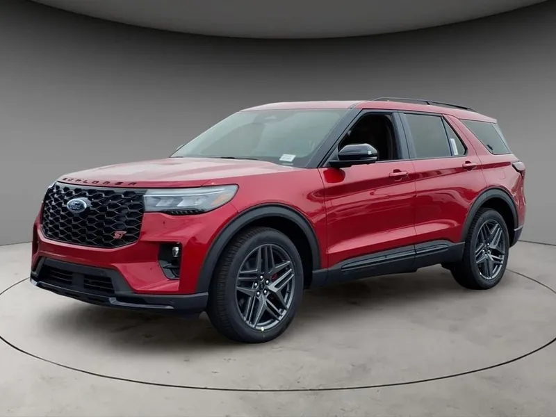 2026 Ford Explorer ST in Red Metallic — front three-quarter view