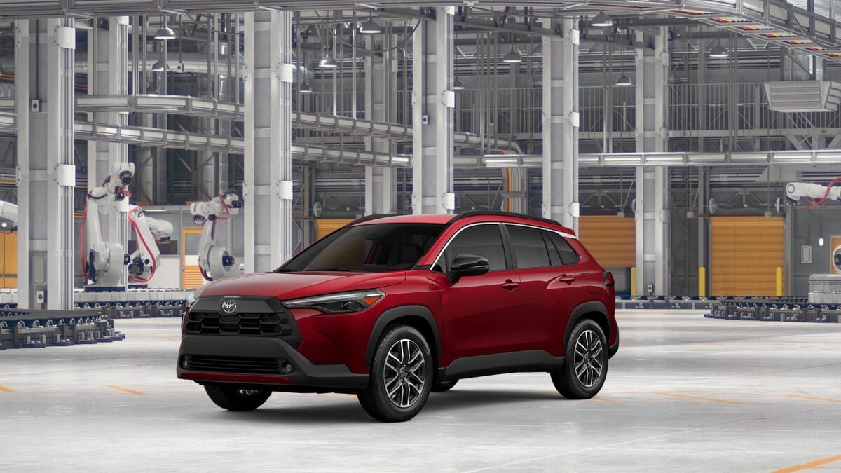 2026 Toyota Corolla Cross XLE in Soul Red Crystal — front three-quarter view