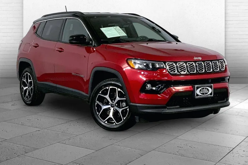 2025 Jeep Compass Limited in Red Hot Pearlcoat — front three-quarter view